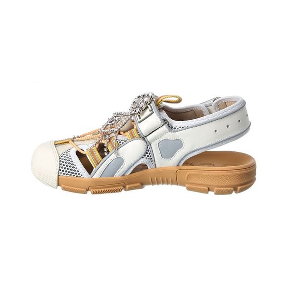 Gucci Leather & Mesh Sandal, White - Picture 2 of 5